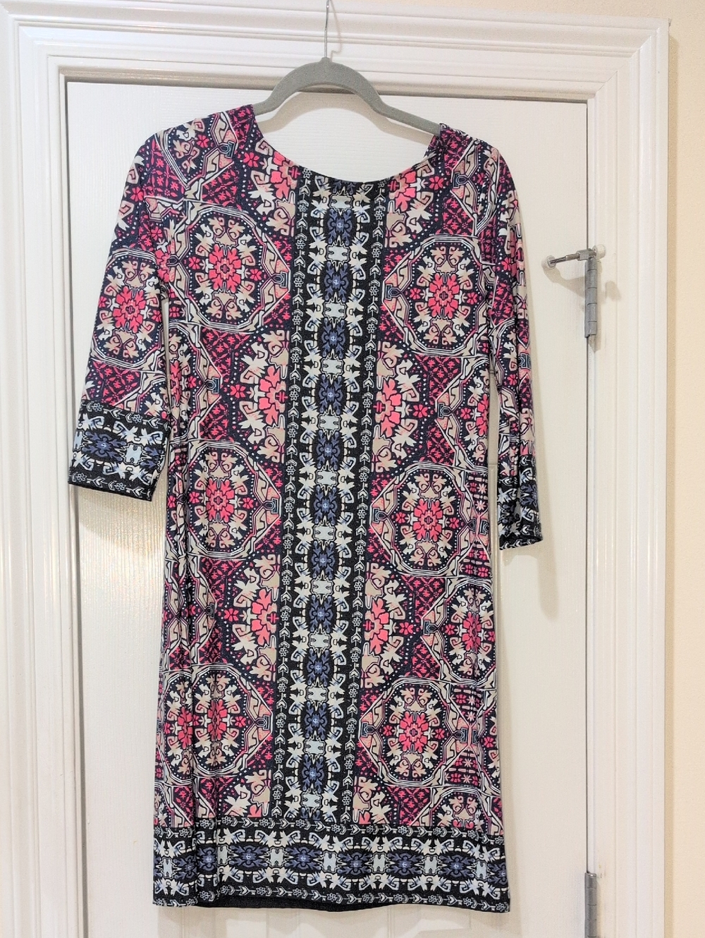 Haani Pink & Navy Geometric Shift Dress